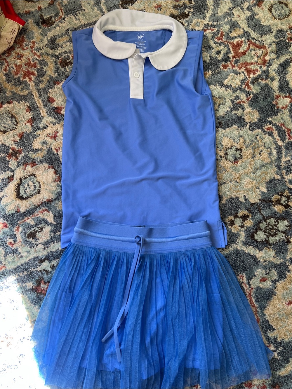 Girls Blue Sleeveless Polo Top and Tulle Skirt Set